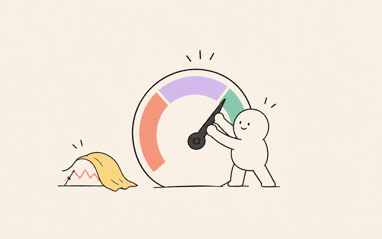The mascot nudging a big dial up into the green